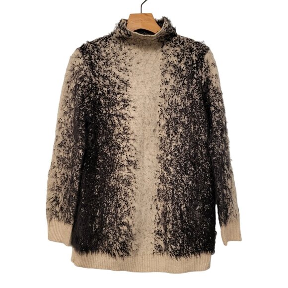 SISTERS Sweater Fuzzy Furry Black Ivory‎ Super Soft Long Sleeve Mock Neck Sz S - Picture 1 of 7